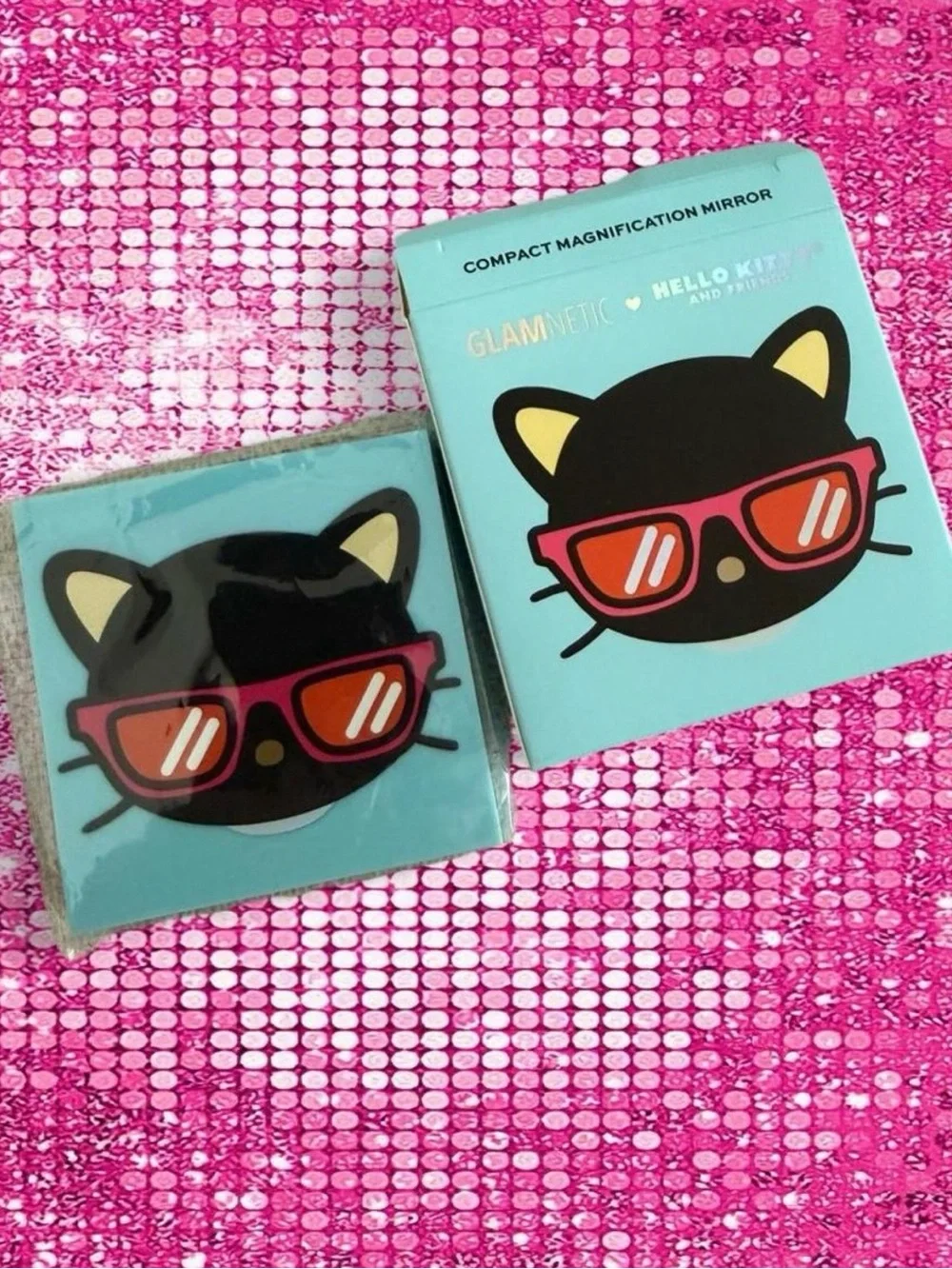 Hello Kitty Sanrio Chococat Glamnetic compact magnification mirror